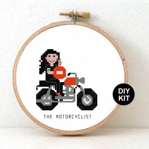 Female Motorcyclist Cross Stitch Kit