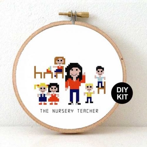 DIY cadeau vrouw kleuterjuf kruissteek borduurpakket