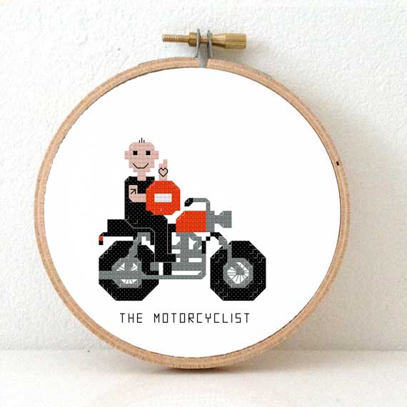 Motorrijder kruissteek patroon