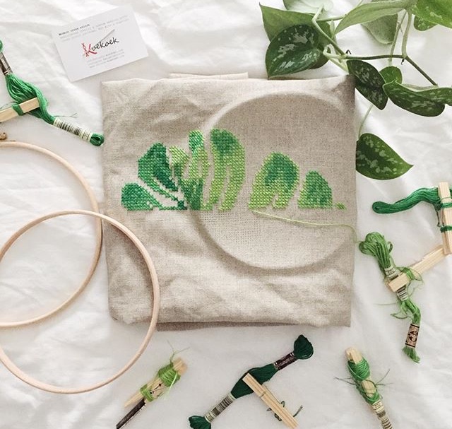 Monstera blad kruissteek borduurpakket wip