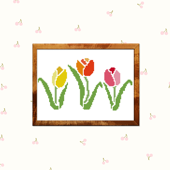 kruissteek borduurpatroon 3 tulpen