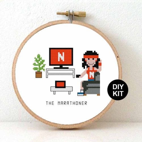 funny gift netflix marathoner cross stitch kit for beginners