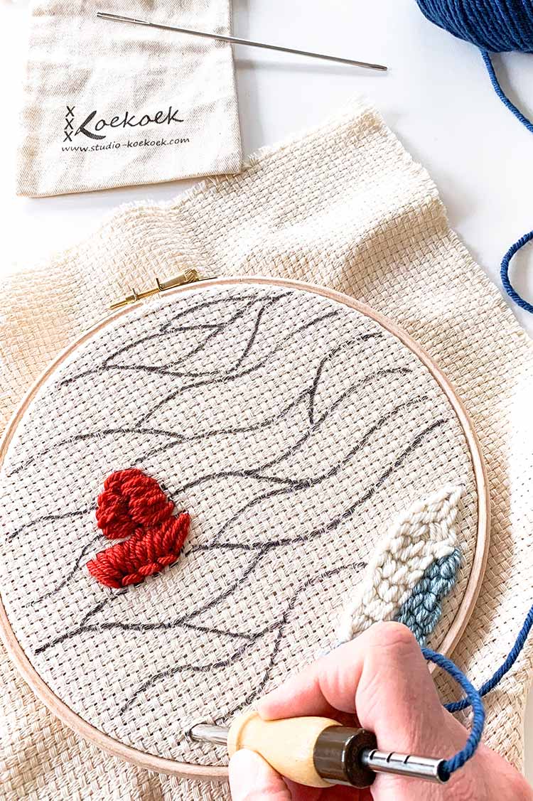 adjustable punch needle on monks cloth