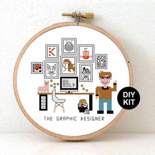 cadeau voor een grafisch ontwerper man kruissteek pakket