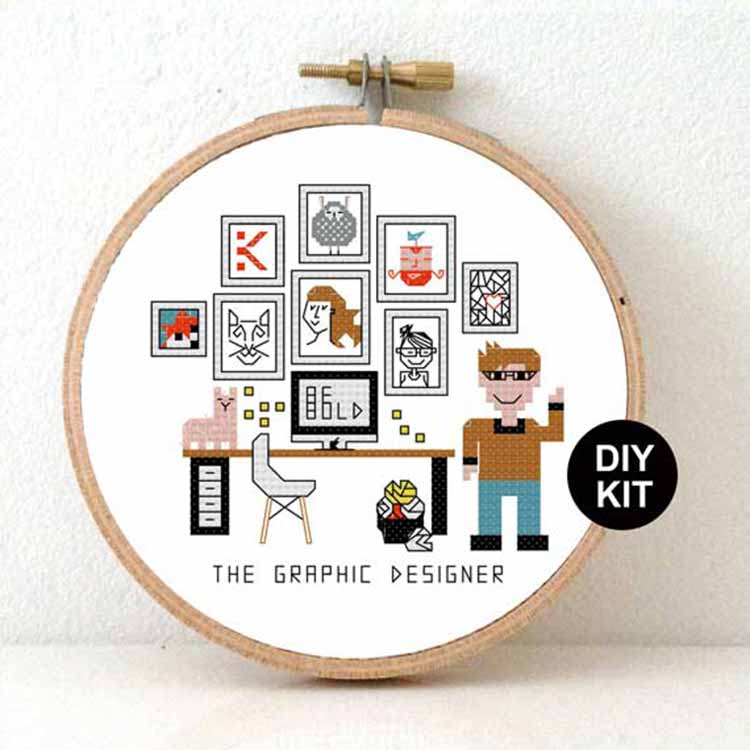 cadeau voor een grafisch ontwerper man kruissteek pakket