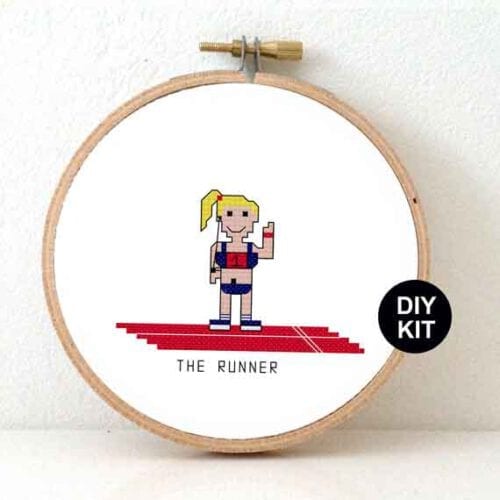 gift for female marathon runner cross stitch kit