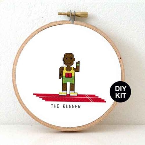gift for male marathon runner cross stitch kit