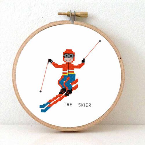 Male skier cross stitch pattern