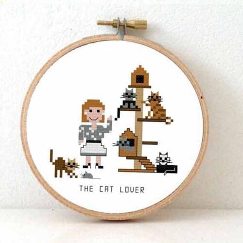 stitchajob - kattenliefhebber vrouw kruissteek patroon