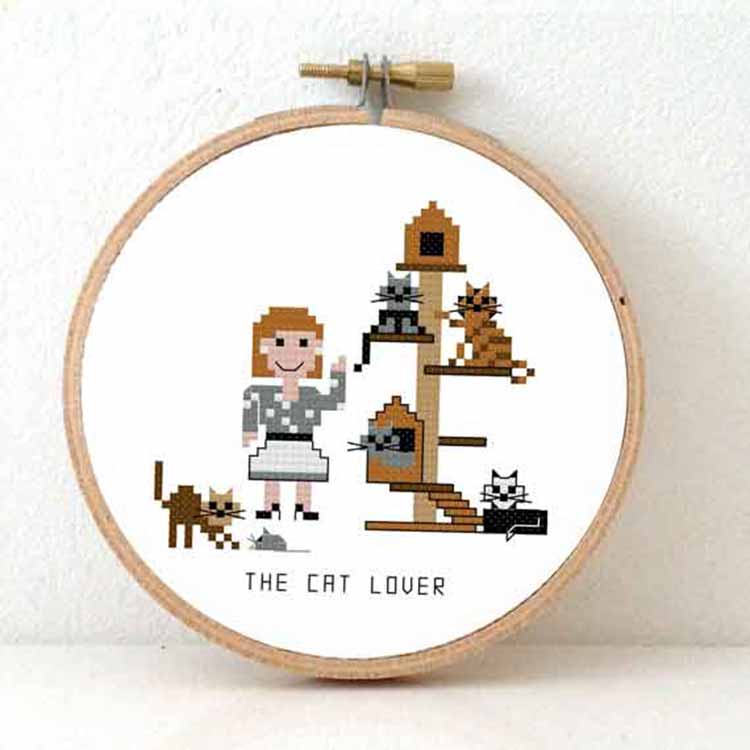 stitchajob - kattenliefhebber vrouw kruissteek patroon