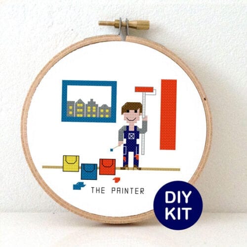 cadeau voor huisschilder vrouw kruissteek borduurpakket