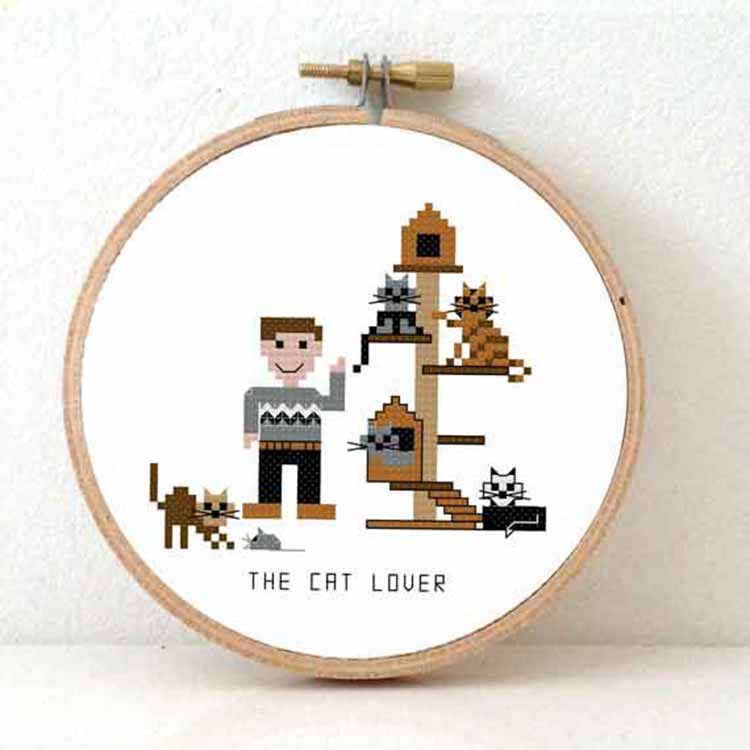 stitchajob - kattenliefhebber man kruissteek patroon