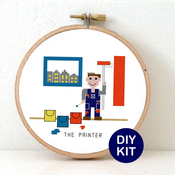 cadeau voor man schilder kruissteek borduurpakket