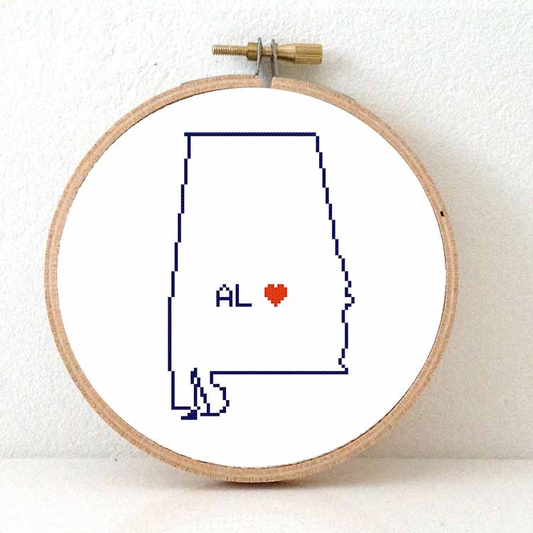 stitchamap - usa - alabama map cross stitch pattern