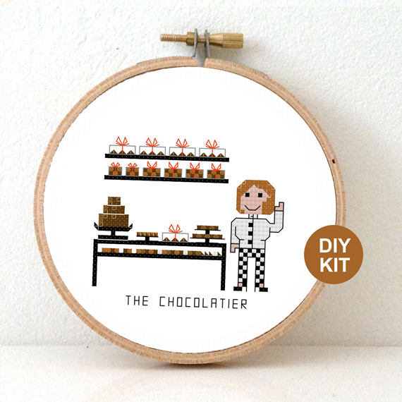 stitchajob vrouw chocolatier kruissteek borduurpakket