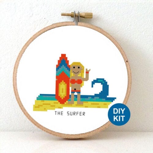 summer cross stitch kit female surfer